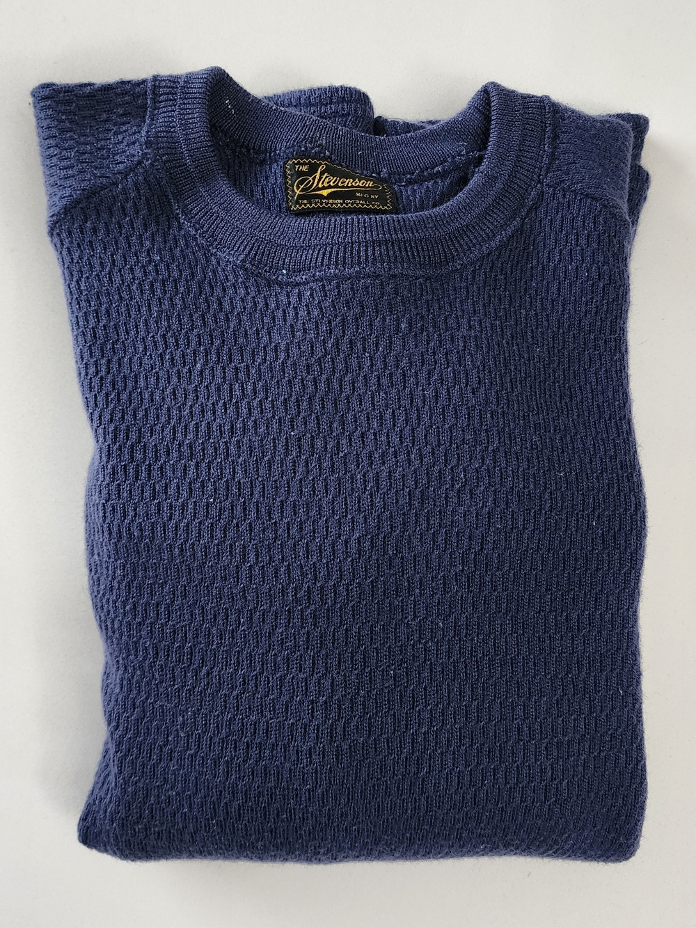 STEVENSON OVERALL Co. Wool Thermal Long Sleeve Navy Mens Sweater Made In Japan